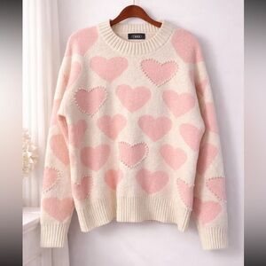 Cider Pink & Cream Heart Pearl-Trim Crewneck Sweater